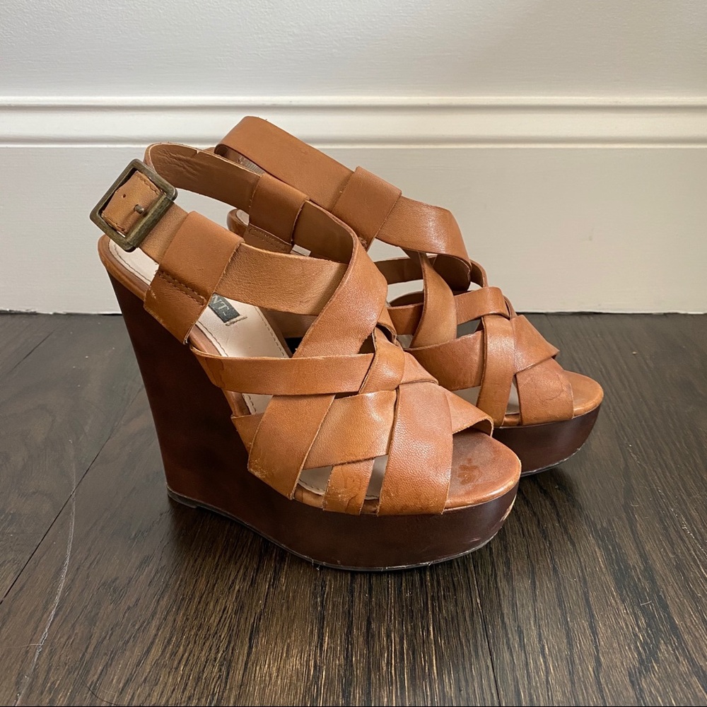 Shoemint Brown Leather Wedge Heels Size 6